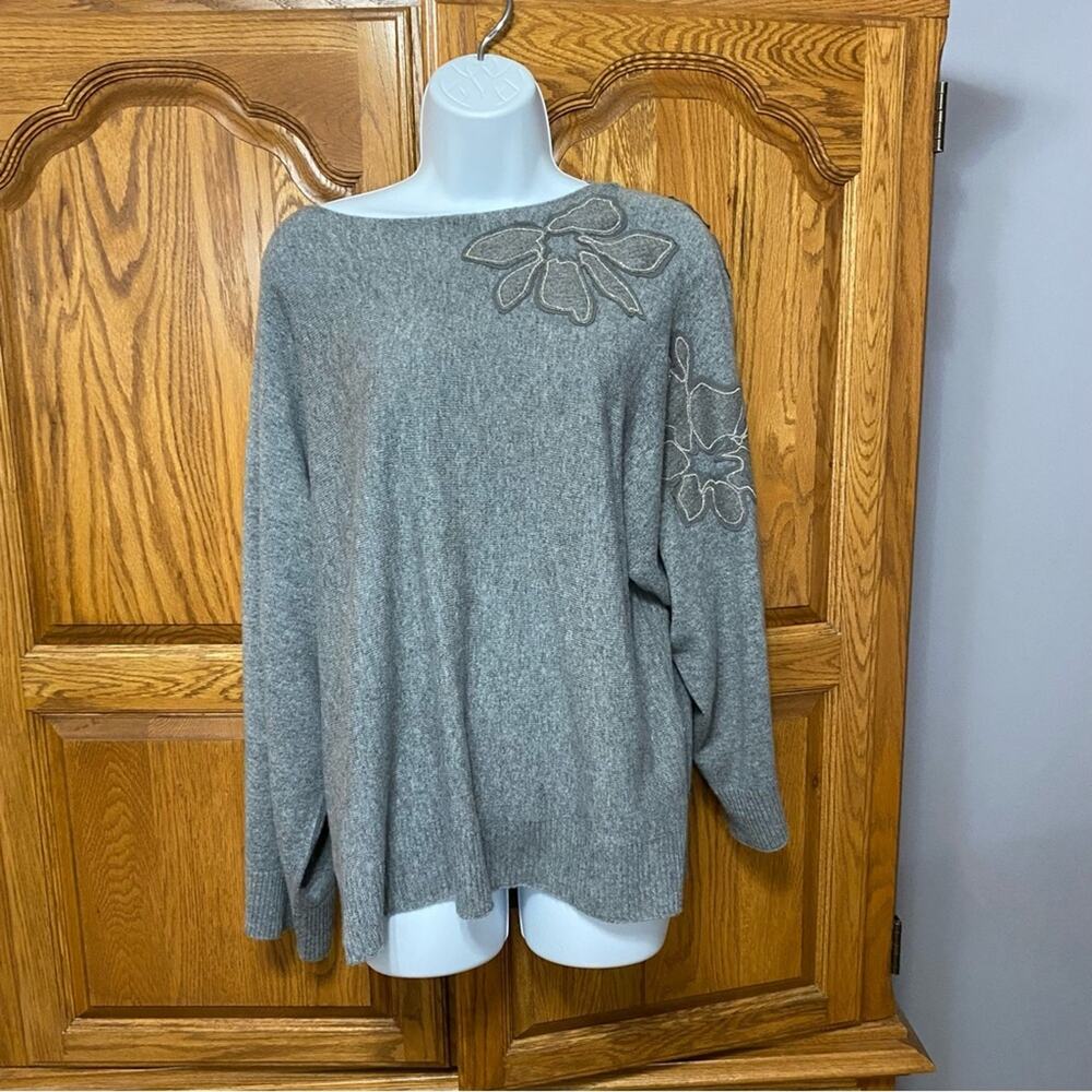Lafayette‎ 148 Baroque Hand-Beaded 100% Cashmere Sweater Grey Women’s Size Small